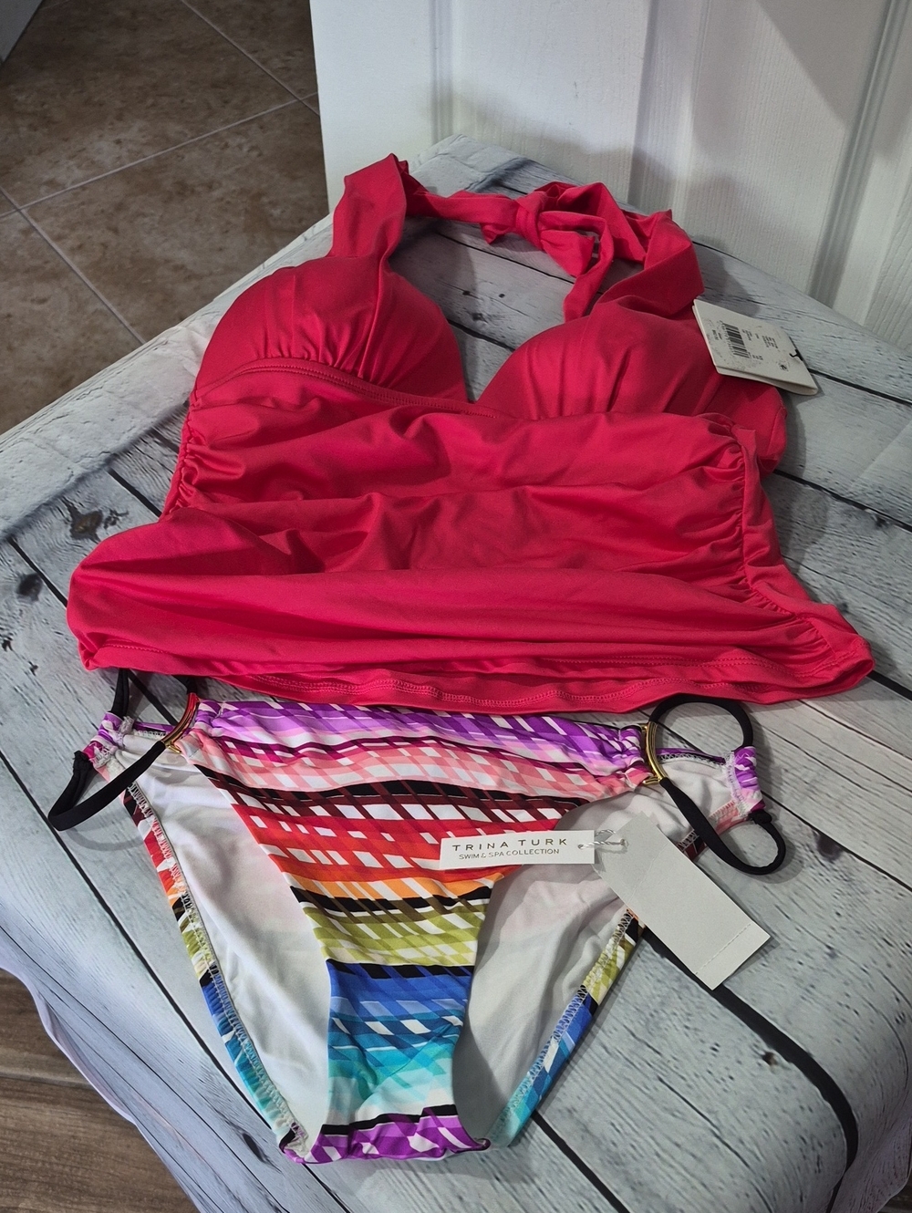 NWT 2PC SOLID MOLDED HALTER TAKINI & BOTTOM